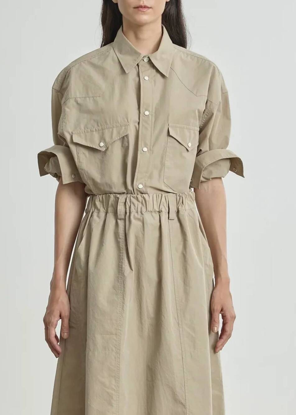 NEW NICHOLSON & NICHOLSON brenda woven shirt in beige